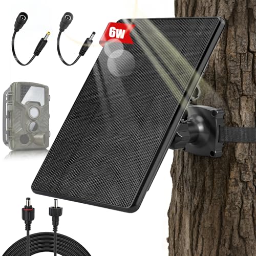 Solarpanel für Wildkamera 12V/9V/6V, 7,4V 4000mAh Wiederaufladbarer Akku, Jagdzubehör für Wildtierkamera von DC 1,7/2,1/1,35mm-Ausgangsanschluss, IP65 kompatibel mit Jagdspielkameras Nachtsichtkamera