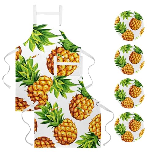 Tablier de cuisine imprimé feuilles vertes d'été pour travail de bar