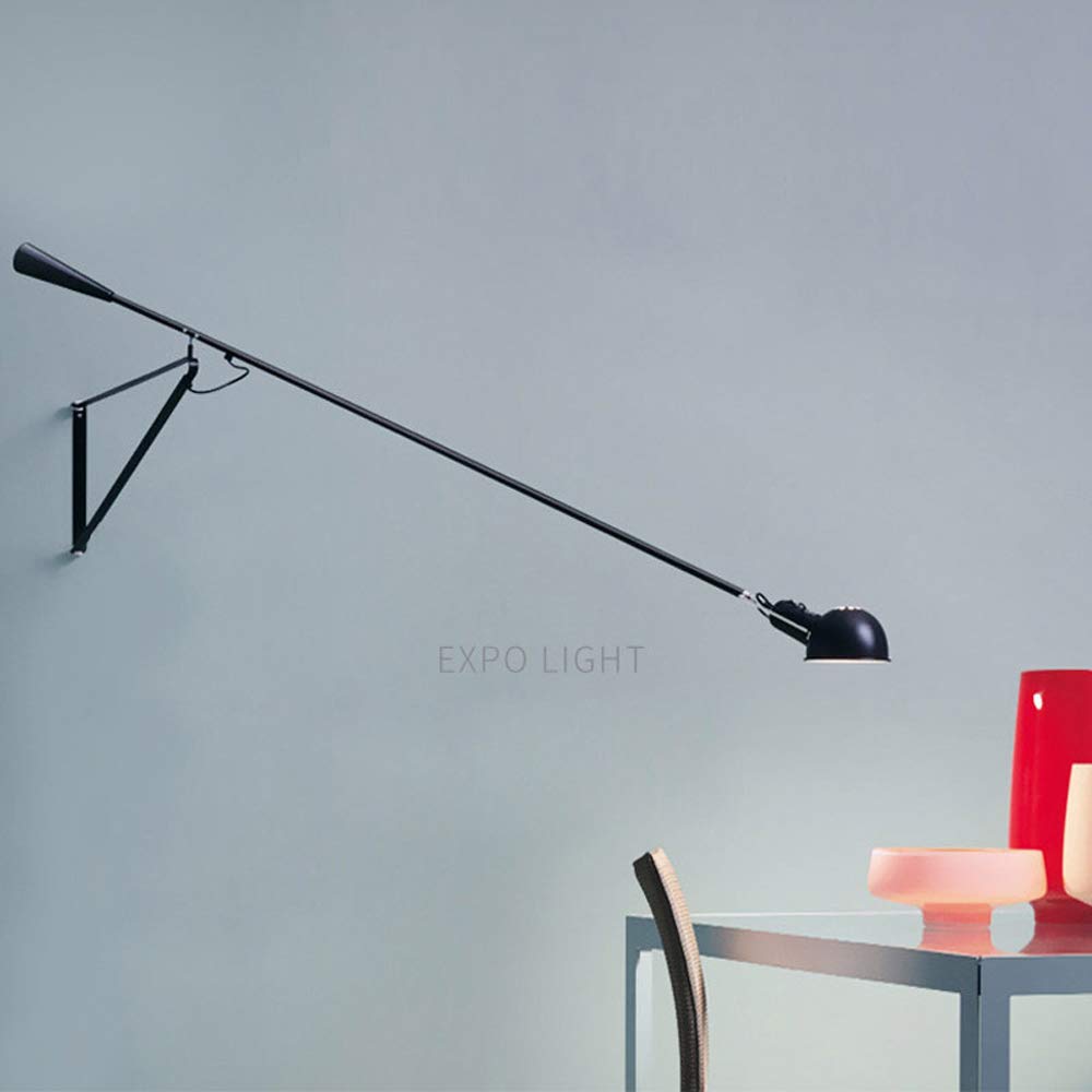 Faltbare Wandleuchte LED lange Arm einstellbare Schalter Kabel Schlafzimmer Studie Nachttischlampe Teleskop wandlichter Leselampe mit Netzschalter wandstrahler E27,Black150x85cm