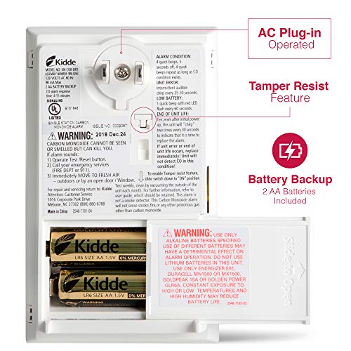 Kidde Carbon Monoxide Detector, Plug in Wall with AA Battery Backup, Test-Hush Button - Image 4