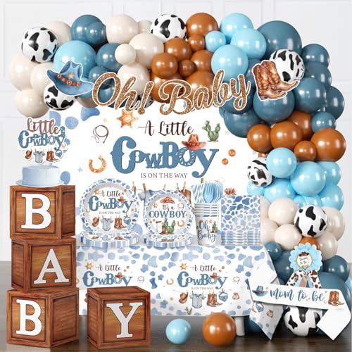 239pcs Cowboy Baby Shower Decorations - Banner, Backdrop, Tablecloth, Balloons,