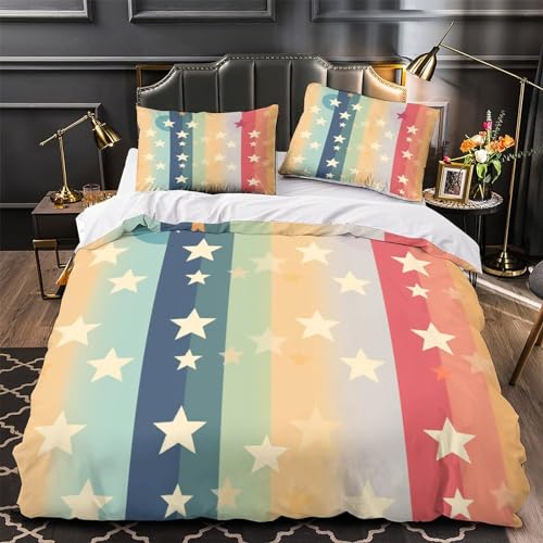 Funda nórdica de estrellas arcoíris de microfibra con cremallera y 3D estampado digital King 4