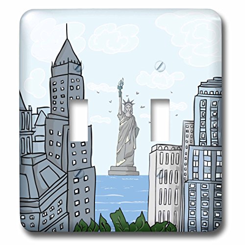 3dRose LLC. LSP_116512_2 Doodle Vector NYC New York - Figura de la Estatua de la Libertad Digital con Interruptor Doble, Multicolor