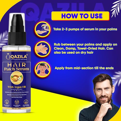 Image of Qazila Hair Patch Serum | Shiny & Natural Look For 24 hours | Detangling Effect | Infused with Argan Oil | 60 ml