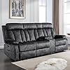 GUEAPY Power Reclining Sofa with Massage & Heat, 3 Seater Power Recliner Sofa Couch with USB & Type-C Ports, Center Console, Cup Holders & Storage for Living Room & Home Theater RV (Charcoal Grey)