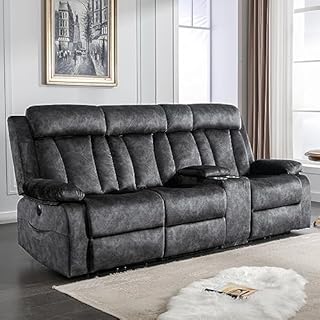 GUEAPY Power Reclining Sofa with Massage & Heat, 3 Seater Power Recliner Sofa Couch with USB & Type-C Ports, Center Console, Cup Holders & Storage for Living Room & Home Theater RV (Charcoal Grey)