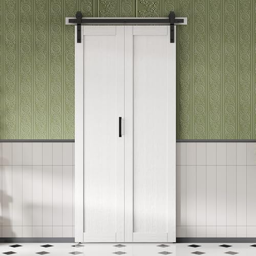 FITBARNER 42' x 84' Bifold Barn Door with 3.8 FT Hardware Kit, 1-Panel Folding Doors, Pre-Drilled...