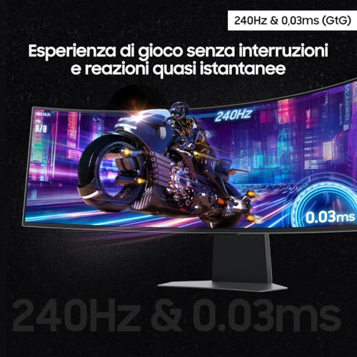 Gaming Odyssey OLED G9 (S49DG950), Curvo (1800R), 49'', 5120x1440 (DQHD), 32:9, HDR10+, QD-OLED Glare Free, 240Hz, 0,03ms (GtG), Compatibilità G-Sync, HDMI, Micro HDMI, DP, Casse - Monitor - Immagine 4