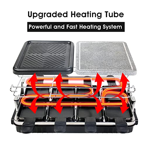 Kzai Raclette Grill mit Naturgrillstein und Grillplatte, Raclette mit Antihaftbeschichteter Grillplatte und 8 Pfännchen… – Bild 3