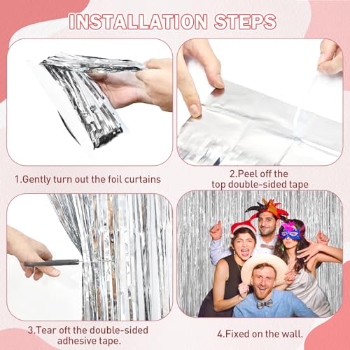 Image of Silver Foil Curtain Backdrop, 2Pack Silver Metallic Tinsel Foil Fringe Curtains Photo Booth Props for Birthday Wedding Engagement Bachelorette Baby Shower Christmas Celebration Disco Party Decorations