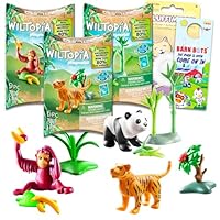 Playmobil Animal Figures for Pretend Play for Kids - Bundle with Orangutan, Tiger, and Panda Toy Figurines, Stickers, More | Animals Sets for Girls, Boys
