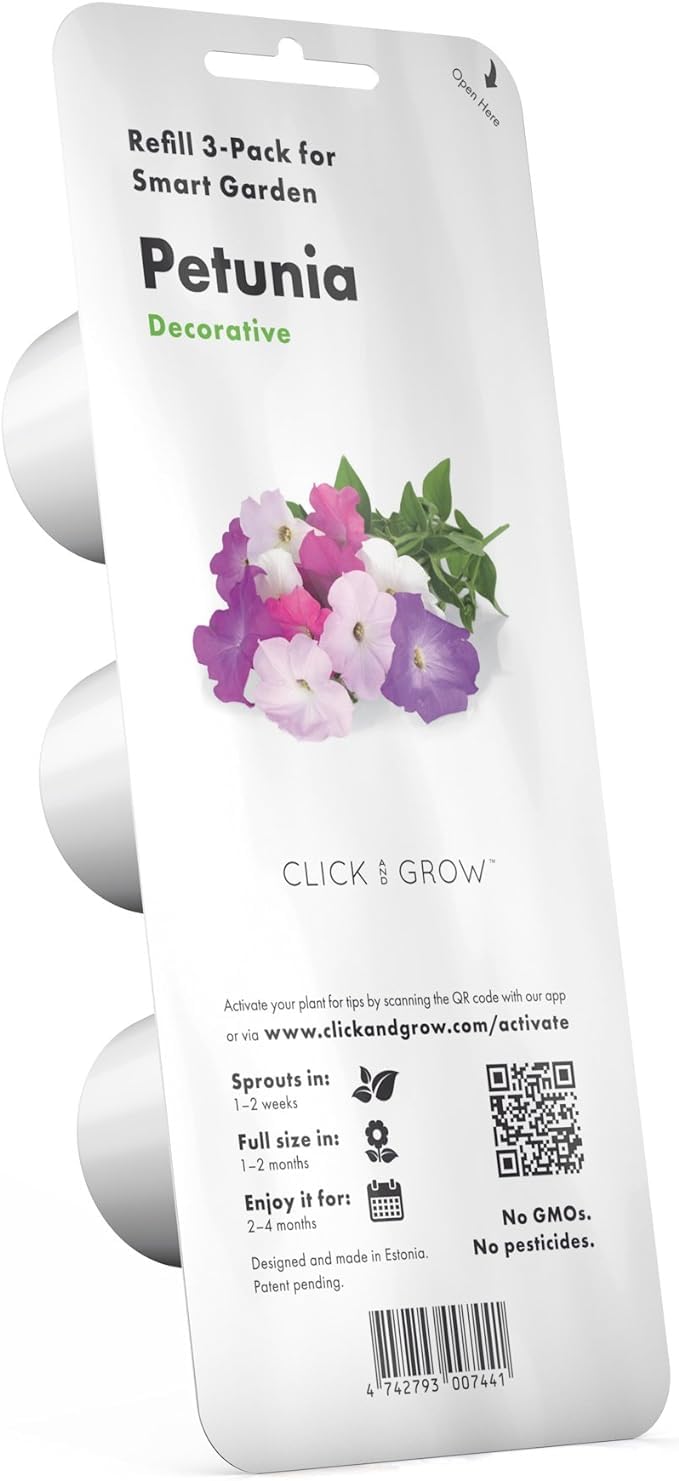 Mini Huerto Inteligente con Cápsulas de Petunia Click & Grow, Hydrovase Smart Garden, Kit de Cultivo Interior con Luz de Crecimiento LED y Autorriego