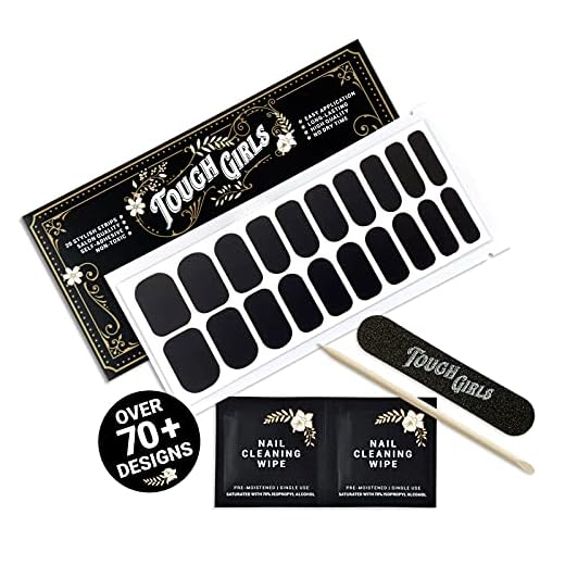 TOUGH GIRLS | Nail Polish Strips | 20 Stylish Strips | Brighter, Thicker, Tougher | Includes Cuticle Stick, Nail File, & Nail Wipes (Black - Matte Finish)