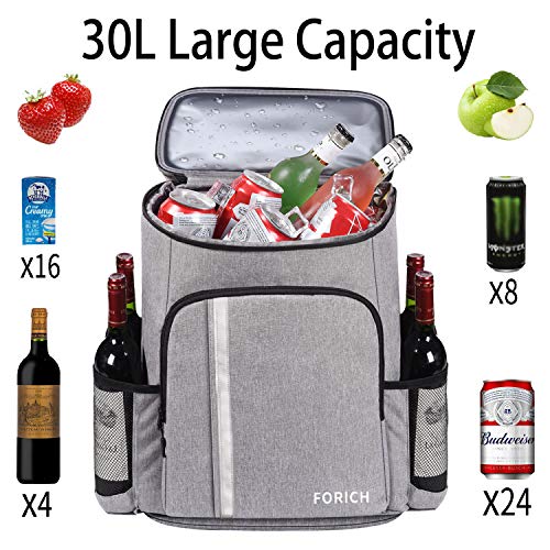 Forich Backpack Cooler Leakproof Insulated Waterproof Backpack Cooler Bag, Lightweight Soft Beach Cooler Backpack For Men Women To Work Picnics Camping Hiking, 30 Cans(Grey) #TOP2