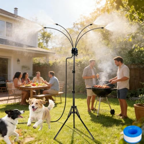 Einstellbares Stehendes Sprühnebel Kühlung System Tragbarer Wassernebel für Terrasse und Garten 360 Flexibler Sprühnebel Terrasse mit Höhenverstellbarem Stativ für Pool BBQ und Outdoor (1Pc)