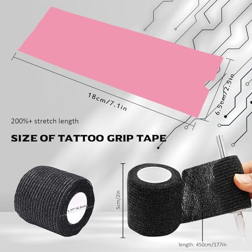 Rayyl 204 Pcs Grip Tape and Pen Bags Accessories Set - 4 Rolls Grip Tape and 200 Disposable Pen Covers for Tattoo (Pink) - Image 2