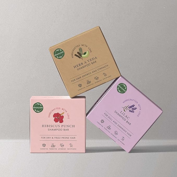 Image of Shunyam Lilac Shampoo Bar for Dull Hair with Coconut Oil, Lavender & Eucalyptus Oils, Glycerine | SLS Free, Nourishing & Natural Care | Eco-Friendly & Vegan | Travel-Friendly Tin Box | 70g