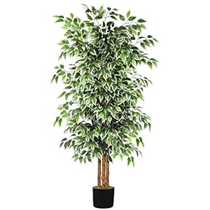 GTIDEA 6ft Artificial Tree Ficus, Tall Faux Trees Indoor with Natural Trunk and Fake Silk Tree Fake Plants for Home Spring Decor Living Room Outdoor Balcony House Office (Included Dried Moss)