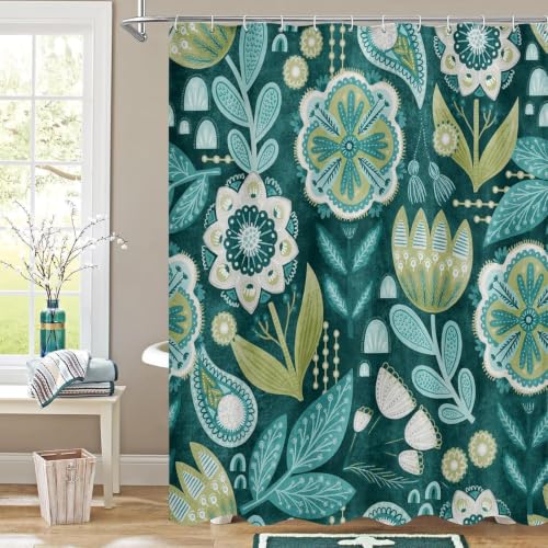 Rideau douche médiéval tissu lavable imperméable fleurs abstraites - 3