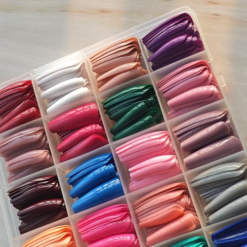 Image of 24 Colors Press on Nails Long Coffin Fake Nails Pure Color Glossy Full Cover Solid Color Stick on Nail for Women Manicure 576Pcs