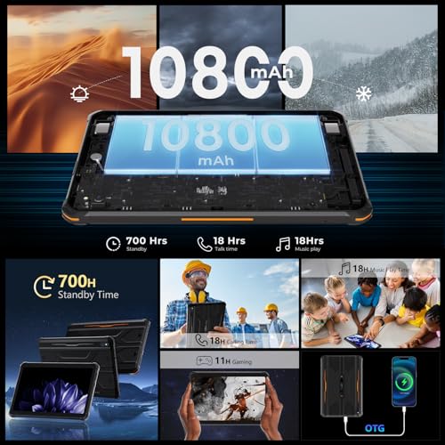 Image of HOTWAV R8 Rugged Tablet Android 14, 10.1 inch HD+ Display 10800mAh Battery, Octa-Core 12GB RAM+128GB ROM+1TB Outdoor Tablet, 13MP+5MP Camera IP68 /IP69K Waterproof, 4G Dual SIM /5G WiFi /BT5.1 /GPS | Waterproof Tablet 10800mAh 13MP+5MP Camera, IP68 /IP69K /MIL-STD-810H Shockproof,4G Dual SIM /5G WiFi /BT5.1 /GPS /OTG /Face ID