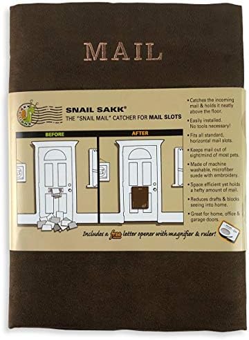 SNAIL SAKK: Mail Catcher for Mail Slots - CHOCOLATE! No more mail on the floor! Reduces drafts, protects privacy, and more. No tools or screws needed. For home, office, and garage doors. (basket, bag)