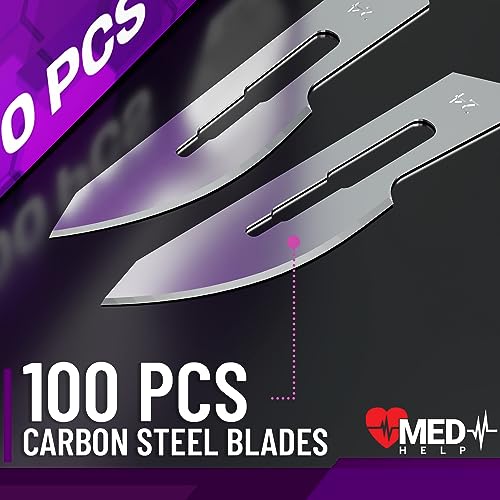 MedHelp Pack of 100 Disposable Scalpel Blades #24, Size 24 Surgical Blades, High Carbon Steel Dermaplane Blade Tool. Individually Wrapped #24 Scaple Blade, Sterile - Thumbnail 2