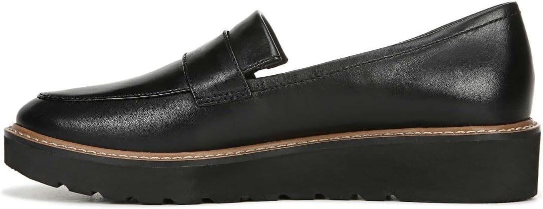 Naturalizer Womens Adaline Slip On Lightweight Platform Loafer ,Black Leather,12W