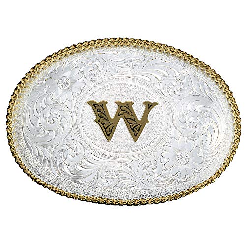 Image of Montana Silversmiths Initial Engraved Gold Trim Western Belt Buckle