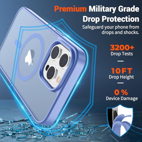 Image of SUPFINE Magnetic for iPhone 14 Pro Case (Compatible with MagSafe) (Military Grade Drop Protection) Slim Translucent Matte Shockproof Phone Cover,Blue Purple