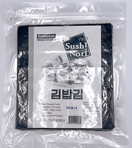 Godbawee Daechun Roasted Seaweed Sushi Nori (50 Full Sheets), Premium Grade, Resealable, Gimbab Gim, Made In Korea. 125G (Exp Date:01/12/2024 10 Mths From Packaging Date) #TOP5