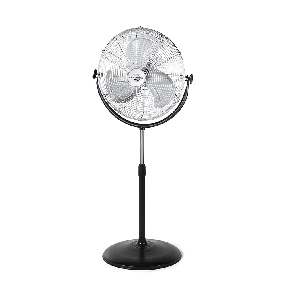 Orbegozo PWS 1950 - Ventilador de pie industrial, 3 velocidades, aspas metálicas, asa de transporte, 155 W, negro y plateado