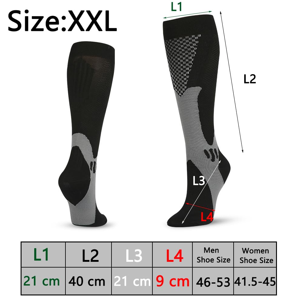 3 Pares de Calcetines de Compresión Mujer Hombre, Calcetines Largos de Compresión Graduada Calcetines Deportivos de Compresión Aptos para Deportes,Fútbol,Running Aptos para Pantorrillas Anchas