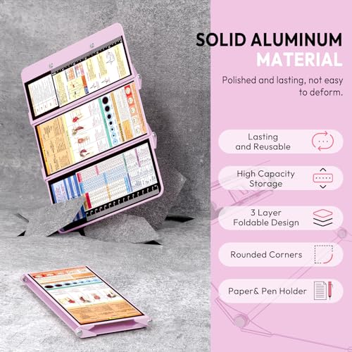 Image of Nursing Clipboard Foldable, Foldable Clip Board w /Nursing Edition Medical Charts,3 Layers Aluminum, Nurse Note w /Low Profile Clip&Pen Clip for Students, Nurses and Doctors, Baby Pink