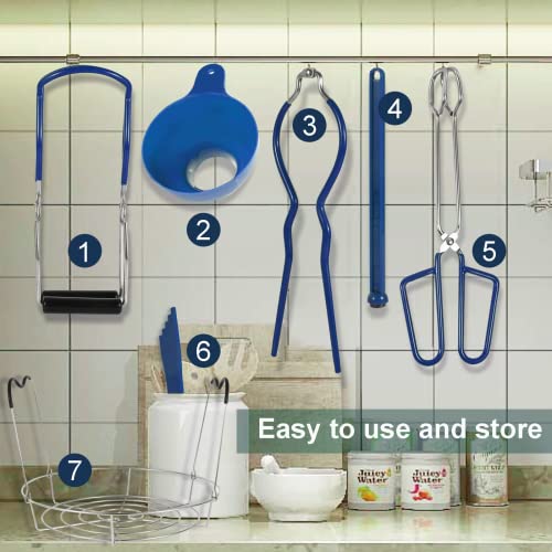 Landun 7 In 1 Canning Kit Lude Steamer Rack,Canning Funnel,Jar Lifter,Wrench, Tongs,Lid Lifter/Bubble Remover Tool.suitable For Easy Learning And Making Of Household Mason Canning (Blue) #TOP6