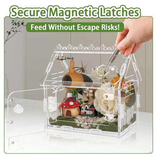 Image of Jumping Spider Enclosure - 5.9 inchx3.9 inchx5.1 inch Magnetic Acrylic Terrarium Kit for Tarantula, Mantis and Reptiles, Escape-Proof Habitat with Secure Latches & Ventilation, Clear Invertebrate Breeding Cage