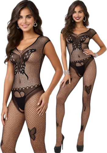 Image of ToBeInStyle Women's Assorted Bodystocking Sheer Opaque or Fishnet Crotchless Lingerie Bodysuit