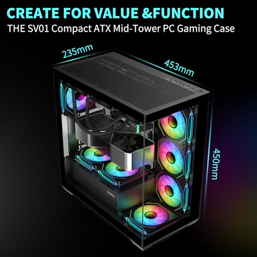 SAMA PC CASE ATX 4 ARGB Fans Pre-Installed, Type-C Mid Tower Computer Case with Full View Dual Tempered Glass, Gaming PC Case, Black(SV01) - Thumbnail 7