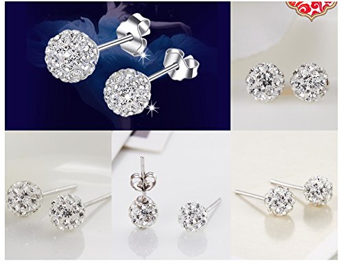 Crystal Line Azuria 925 Sterling Silver Earrings White Crystals Round Disco Ball Stud Earrings 8 Mm For Women #TOP4