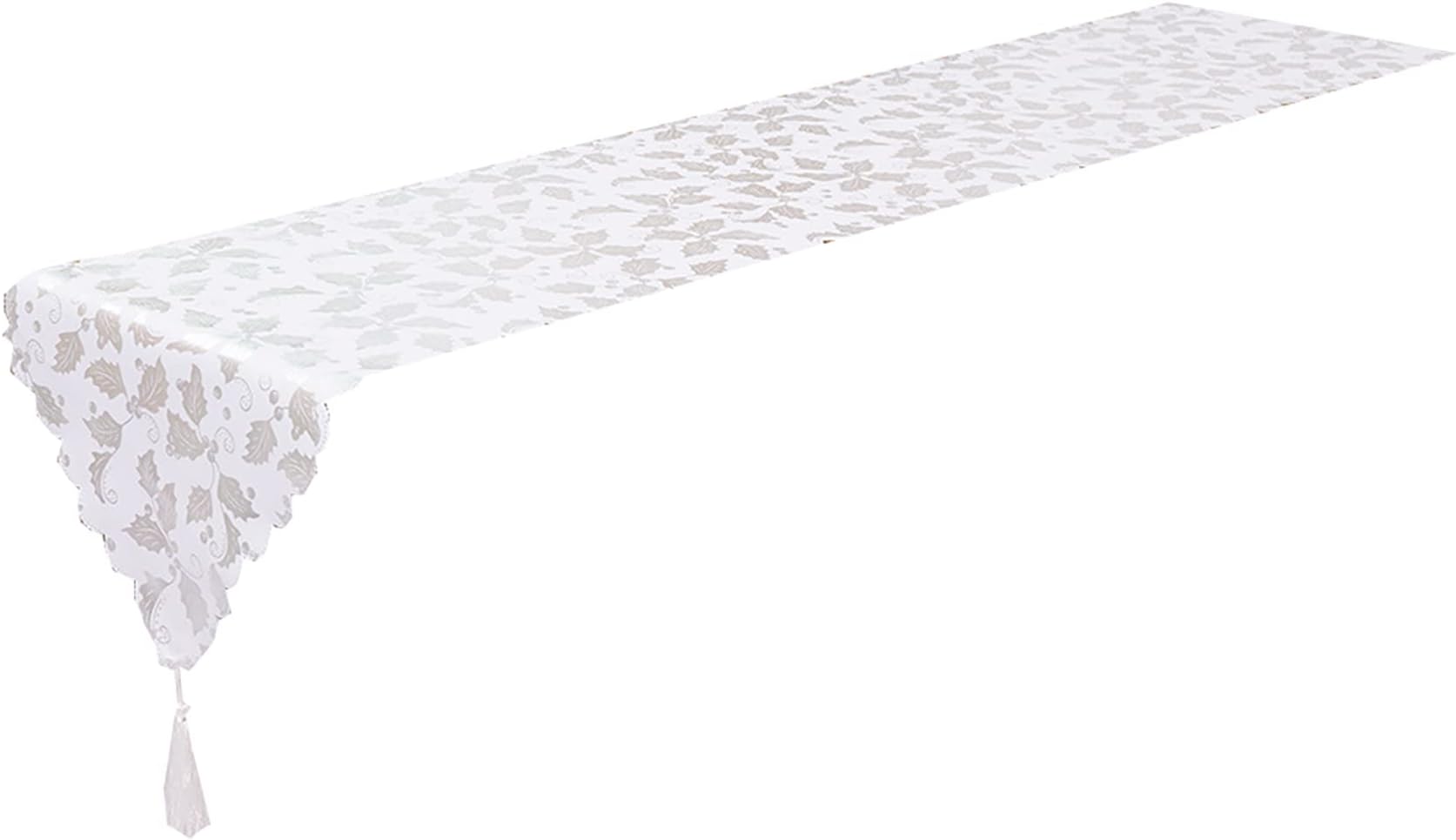 WINZIK Christmas Party Matching Table Runner Leaves Printed Table Runner with Tassel for Dining Kitchen Home Decor 14" x 71" (180cm x 35cm, Style 4)
