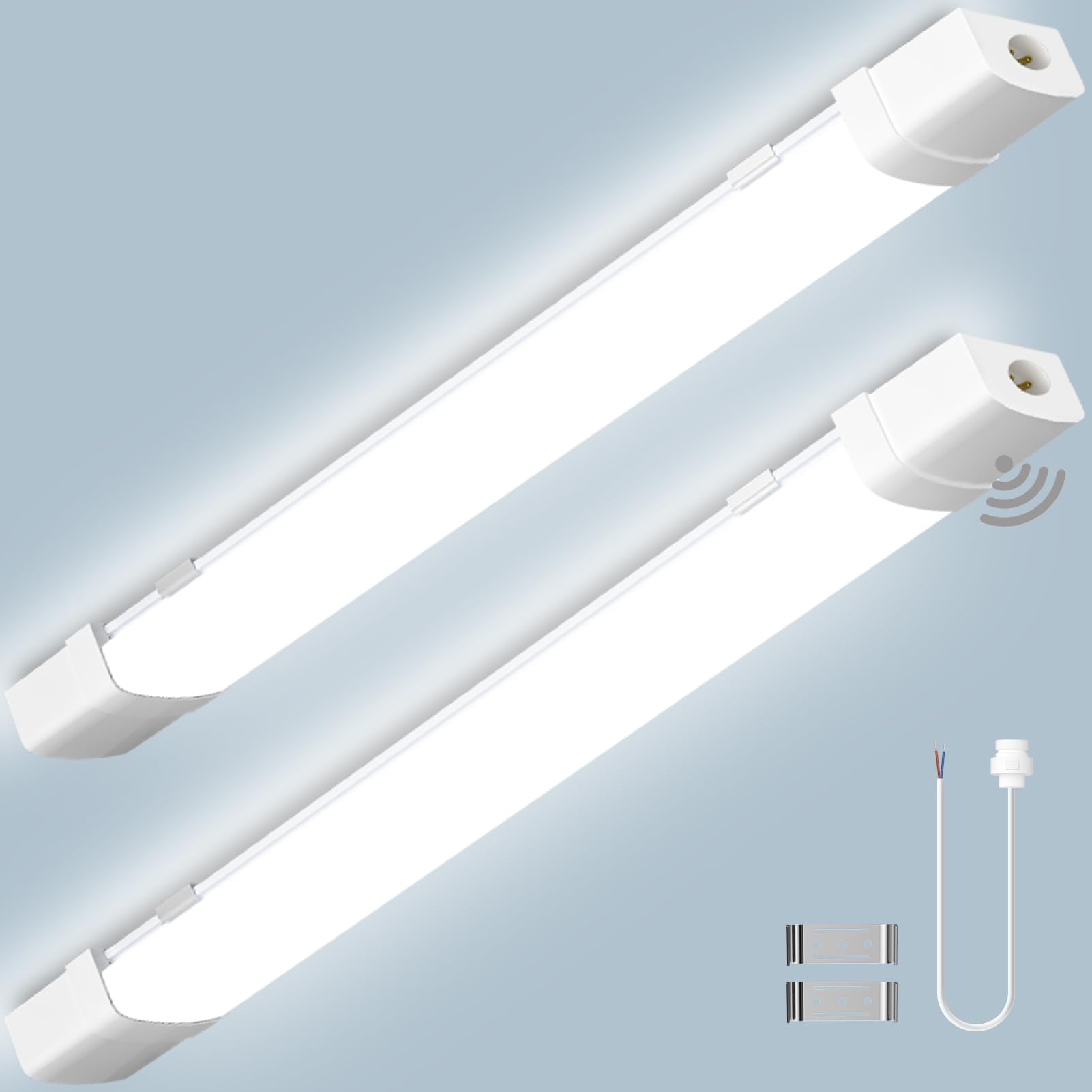 Bellanny 2pack 4ft 115cm LED Batten Light, 6500K 4400LM LED Tube Light with Motion Sensor, IP65 Waterproof Strip Lights for Garage, Shed, Office, Workshop, Not Spliceable