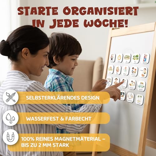 BIROYAL Magnet-Set für Kinder Wochenplaner, 180-teilig mit 108 Magneten & 72 Aufklebern, Routineplaner zum Zeitmanagement, für Kühlschrank & Magnettafel, ideal für Vorschule und Grundschule