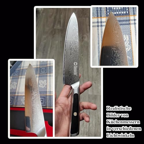 Sunnecko Damastmesser 20cm Kochmesser Küchenmesser - Scharf Messer aus Damaststahl, Damast...