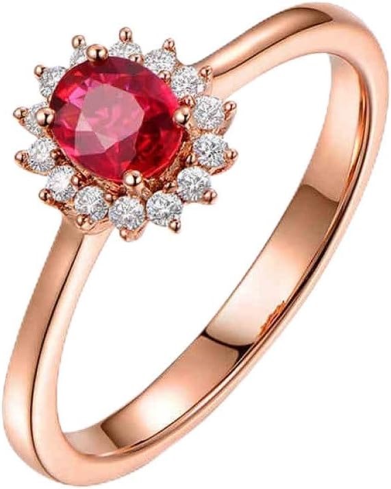 Timeless Treasures 2.20 CT Oval Cut Red Ruby Floral Womens Engagement Ring 14K Rose Gold Plated 925 Sterling Silver