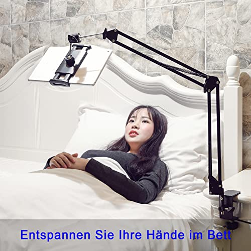 Tablet-Ständer für Bett Halterung -Ständerhalter 360 Grad Drehbarer mit Stabilem Aluminiumarm für iPad, Tablets, Telefone oder Andere Geräte mit 4,5 bis 12,9 Zoll Bildschirm