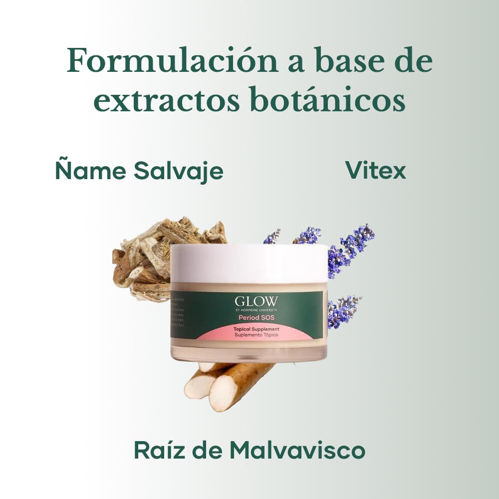 Glow by Hu - Period SOS - Crema de ñame silvestre para el alivio de los síntomas del SPM - Suplemento tópico para la hinchazón y el alivio menstrual - Apoyo al equilibrio hormonal para mujeres