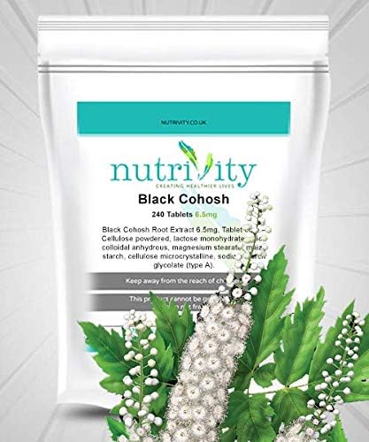 Black Cohosh Root 6.5 mg Tablets Menopause Relief Natural Supplement by Nutrivity (120)