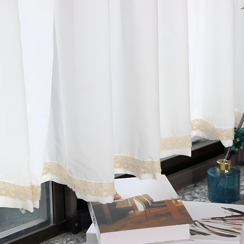 Tendine Bianco per Piccole Finestre, 2 pannelli Tenda da Bistrò Tendine Corte per Camera da Letto Cucina(W: 200 X L:100CM/78.7X39IN)