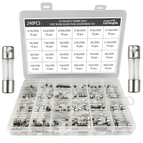 240-teiliges Glas-Sicherungssortiment 5 x 20 mm 250 V mit transparenter Kunststoffbox