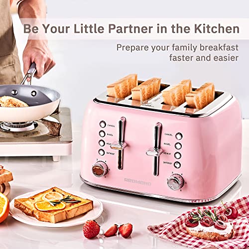 REDMOND Toaster 4 Slice, Retro Stainless Steel Toaster with Extra Wide